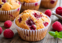 Muffins crousti fondants à la framboise et verrines gourmandes (crème et fruits frais))
